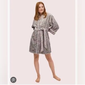 KATE SPADE GREY DOT ROBE FLEECE POLKA DOTS SLEEPWEAR WOMEN XS/S COZY WARM COMFY